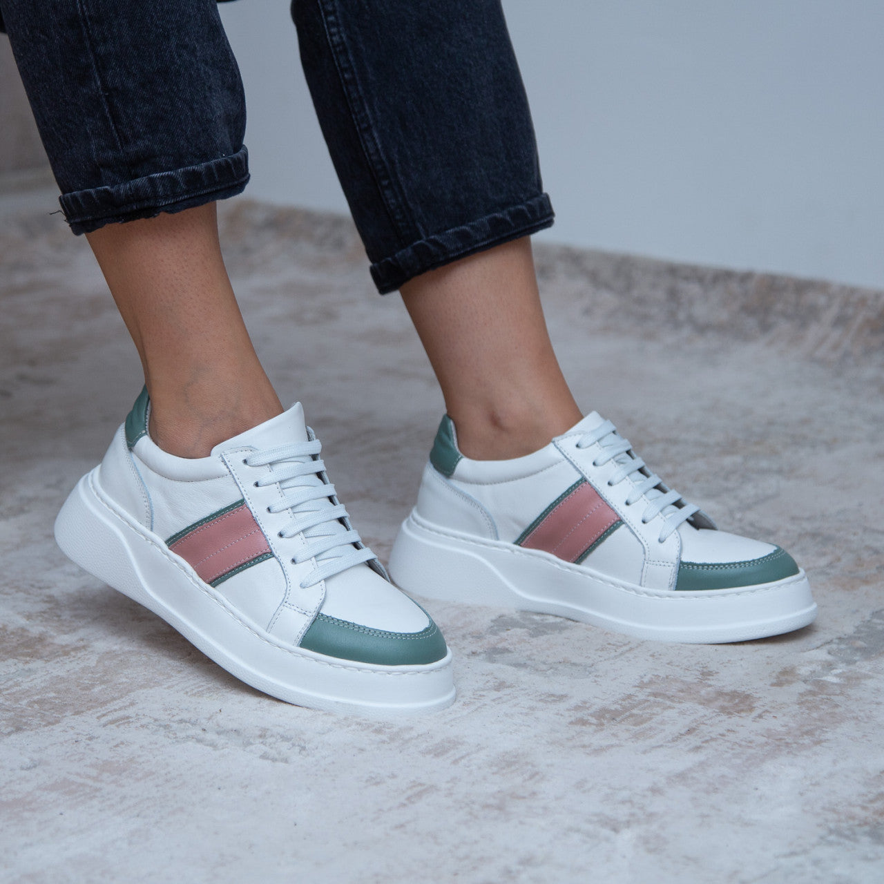 Pantofi casual dama 540 alb roz